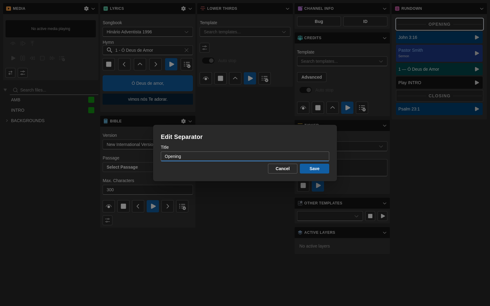 Separator block edit dialog with Title field