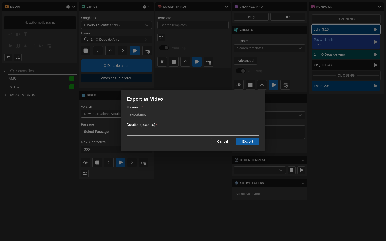 Video export dialog mid-recording with progress and Stop button