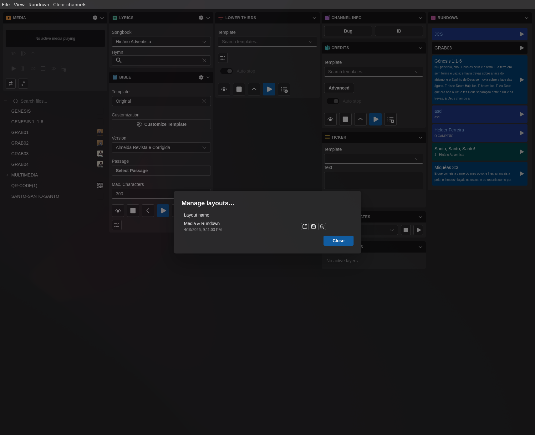 Diseños guardados en 7CG, con un diseño Media &amp; Rundown listo para reutilizar