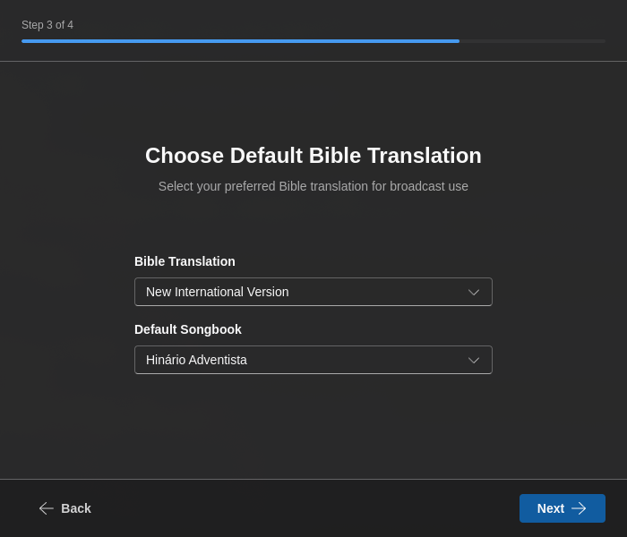Pantalla de Biblia e Himnario
